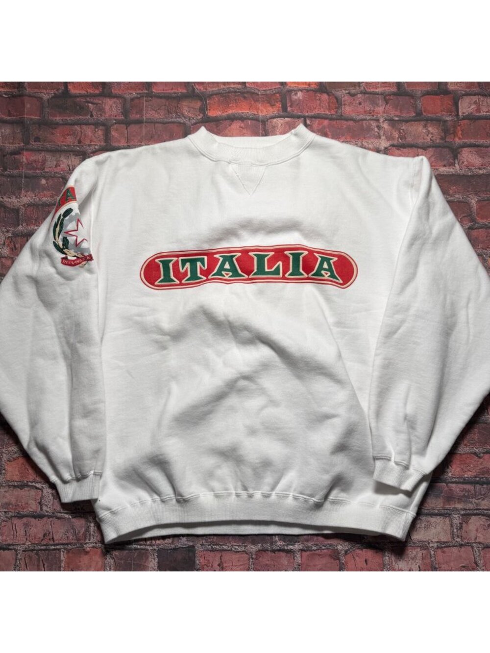 Vintage 90s Italia Italy Graphic Crewneck Sweatshirt Size L Bachrach Sport White